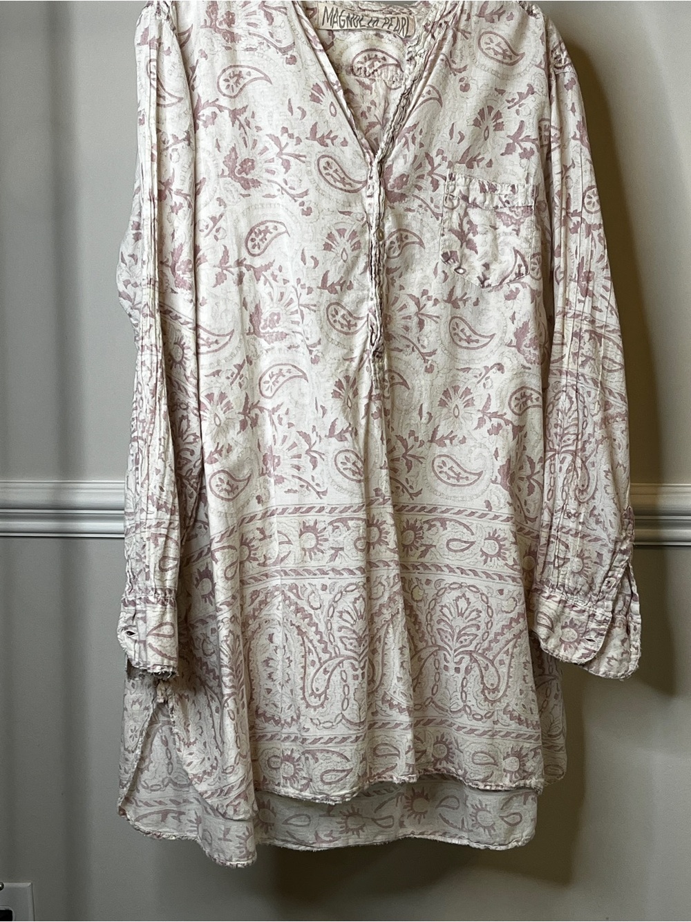 Magnolia Pearl Idgy Shirt in Alana Block Print — One Size OS Luxury Boho Cotton - Picture 4 of 9